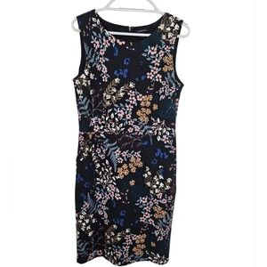 Lands' End Black Sheath Pencil Dress with Colorful Floral Print Size 12